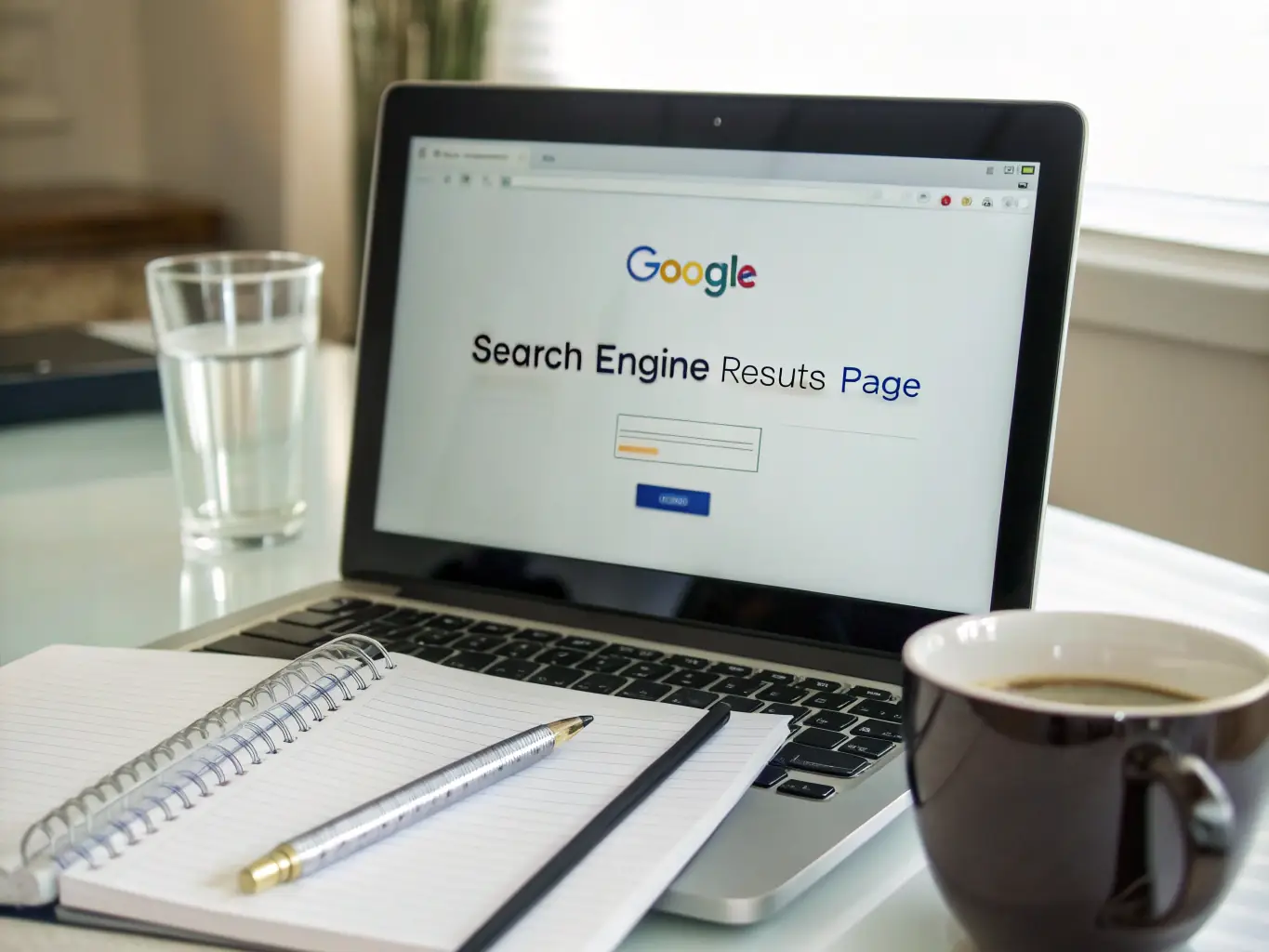 An image showing a laptop screen displaying search engine results with a language school's website ranking at the top, symbolizing effective SEO.